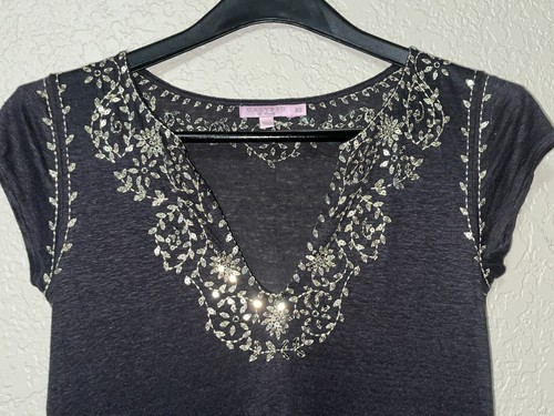 CALYPSO ST. BARTH SUMMER LINEN EMBELLISHED SEQUINS GRAY MAXI DRESS XS - Picture 3 of 8