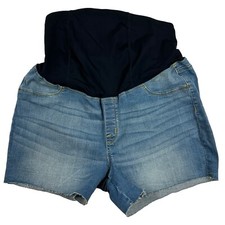 Ingrid & Isabel Maternity MIDI Shorts Denim Blue Jean Plus Sz 16W Stretch Cutoff