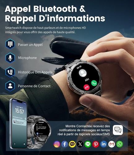 SUNKTA EF6-Q Montre Connectée Homme avec Lampe de Poche LED pour Android iOS - Photo 4/7