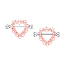 Nipple rings Barbells surgical steel Heart rose gold design Sold as a pair