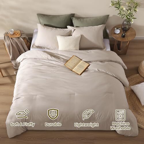 Boho Comforter Set 3 Piece Modern Farmhouse Bedding Sets Queen Beige - Picture 5 of 7