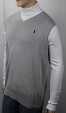 Polo Ralph Lauren Grey Pima Sweater Vest Navy Blue Pony NWT