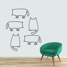Cat Outlines Wall Decal Set - Animals Pets Kids Room Wall Art Decals Stickers