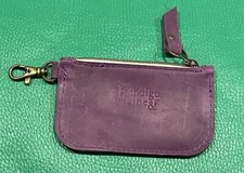 Indigo Laine Genuine Leather Purple ID Keychain Coin Zip Mini Wallet Made In USA