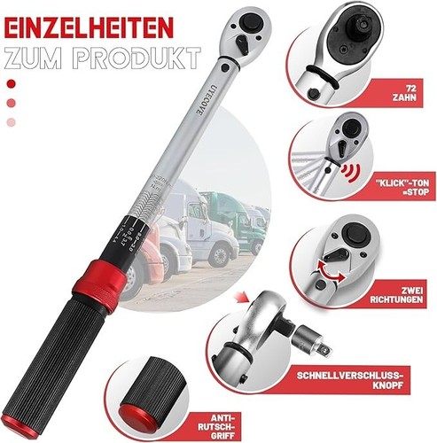 40-220Nm Ratcheting Torque Wrench 1/2" Adjustable Square Socket Drive Extension - Picture 3 of 16