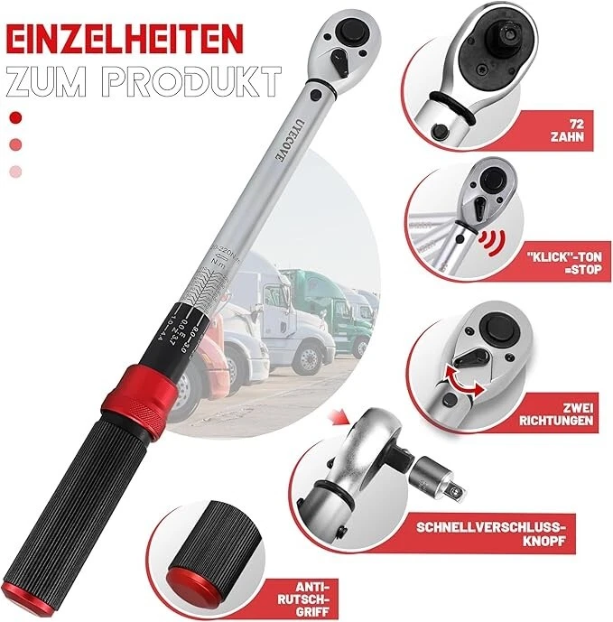 40-220Nm Ratcheting Torque Wrench 1/2" Adjustable Square Socket Drive Extension - Image 3 of 4