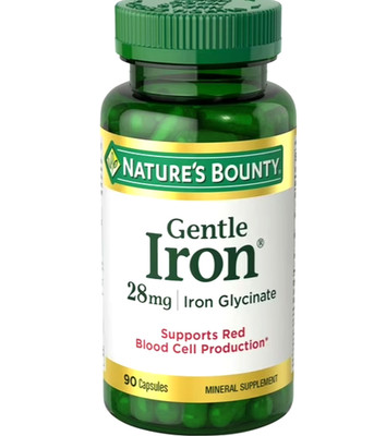 Nature s Bounty Gentle Iron Glycinate 28mg Capsules 90Ct No Tablets Iron Support