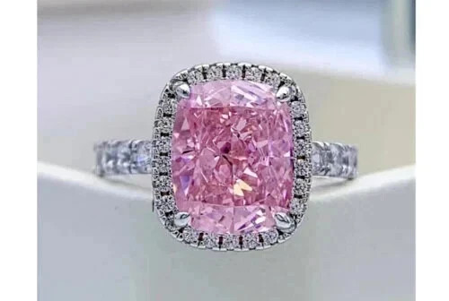 4.90 Ct Cushion Cut Natural Pink Sapphire & Diamond Wedding Ring 18K White Gold - Picture 1 of 9