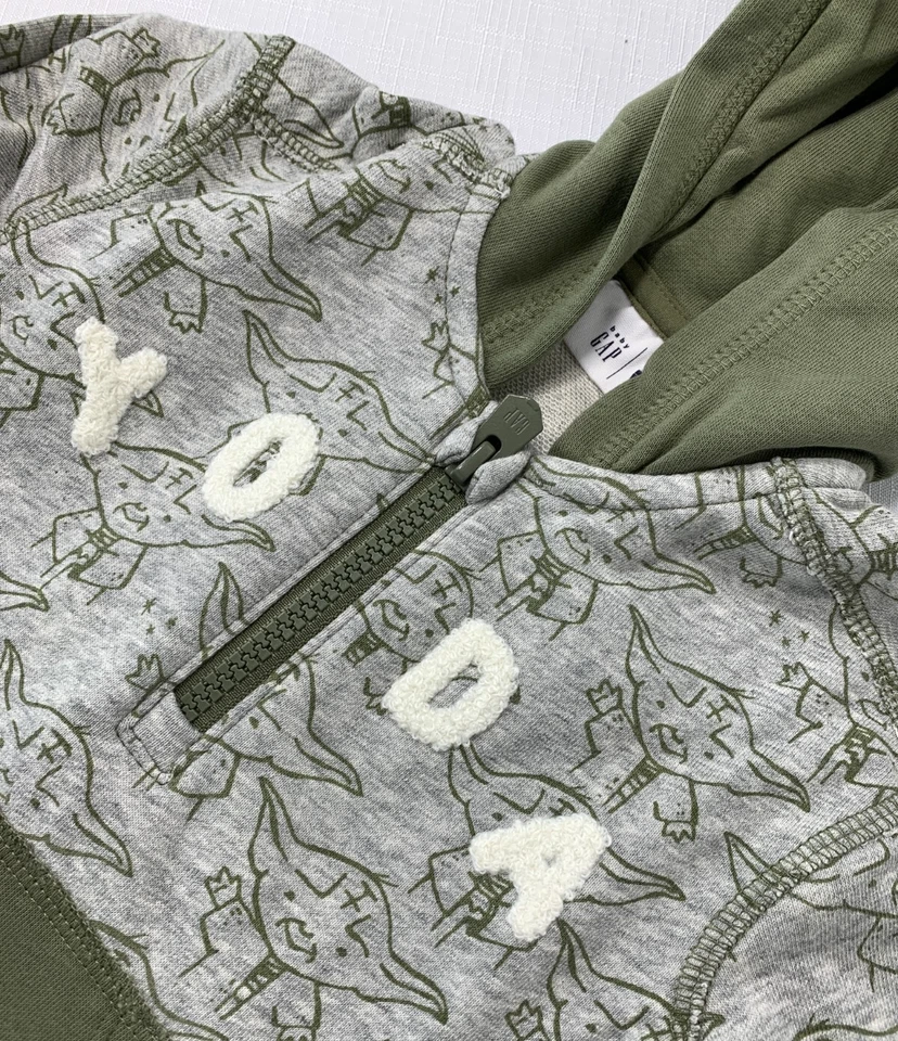 NWT Baby Gap Boys 18-24 Months Gray Hooded Star Wars Yoda Romper with Ears - Image 2 of 4