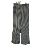 Vintage 60s Womens Large Gingham Plaid Knit High Rise Wide Leg Cuffed Pants Prep