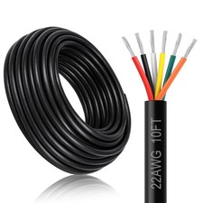 22 Gauge 6 Conductor Electrical Wire, 10FT 22AWG Black PVC Stranded Tinned Co...