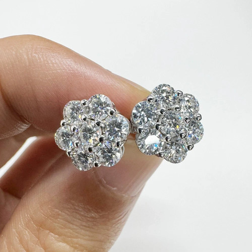VVS1 Moissanite Cluster Flower Earrings 925 Silver Earrings For Men Women GRA