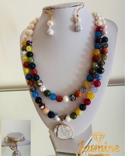 Quality 2 Strand Cultured Freshwater Pearl, Agate Necklace &Lapis Lazuli pendant