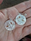 Vtg Round Mixed Metal Bird Earrings Silver Brass Copper Hook Dangle Drop Pierced — photo 3