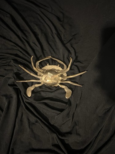 Vintage Solid Brass Crab Hinged Trinket Box Ashtray - Foto 4 di 5