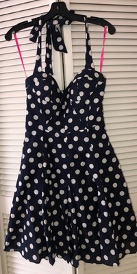 Betsey Johnson Polka Dot Halter Dress Navy White Size 4 | eBay
