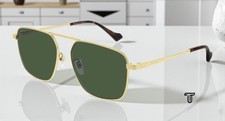 GUCCI GG0743S 004 Aviator Metal Gold Havana Gold Green 57 mm Men's Sunglasses