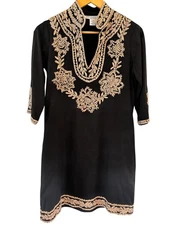 Gretchen Scott Designs Boho Embroidered Tunic Dress Size XS 3/4 Sleeve Resort