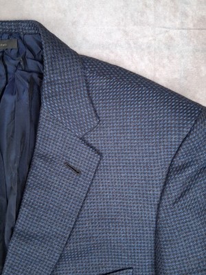 Brioni Blazer Mens 44L Navy Blue Houndstooth Cashmere Silk Sport Coat Made Italy