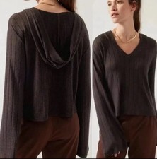 Athleta Harmony Pose Size Small Hoodie Sweater Heathered Brown V-Neck