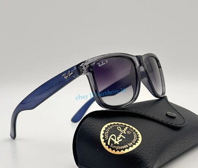 Ray-Ban RB4165 Justin 6596/T3 Polarized Sunglasses Blue Frame Gray