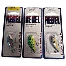 LOT OF 3 -VINTAGE REBEL TEENY R FISHING LURE SILVER GREEN WHITE SQUAREBILL NEW