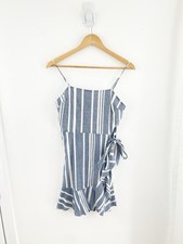 Express XS Blue White Striped Linen Blend Mini Fit Flare Dress Women’s XS