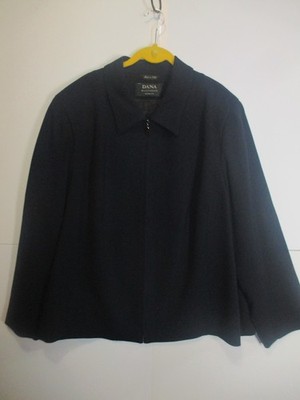 DANA BUCHMAN 24 / 2X Navy Blue Blazer Zip  100% Wool