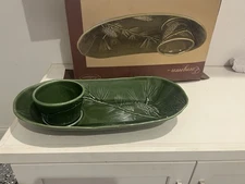 Stoneware Chip and Dip Set  Party Evergreen Pine Cone