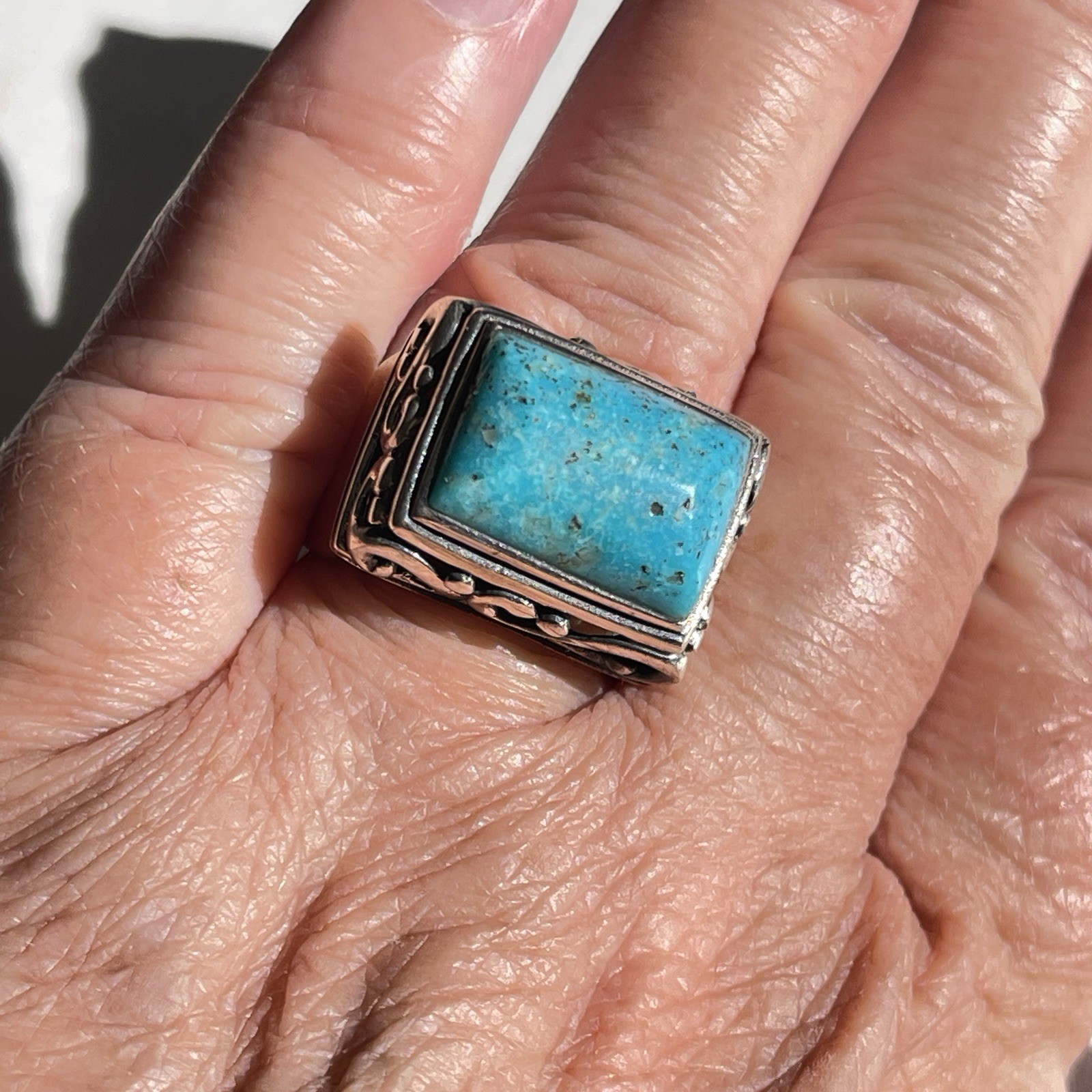 Blue Turquoise and Silver Statement Ring with Dec… - image 4