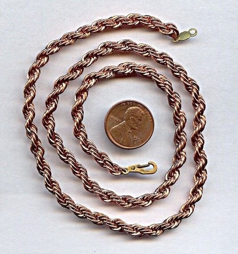 VINTAGE PATINA COPPER COATED 5mm. FRENCH ROPE 20" CHAIN NECKLACE T40