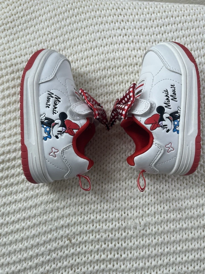 Disney Bebé Minnie Mouse Infantil Toddy Zapatos Talla 5 Blanco y Rojo Con Lazo Foto 4 de 4