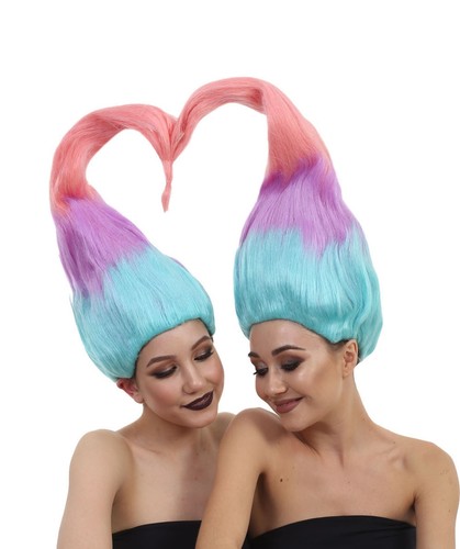 Satin and Chenille Twin Troll Wig - Rainbow Halloween Cosplay Wig - Picture 5 of 14