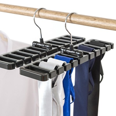 (Black)Multifunction Tie Rack Hanger Rotating Hook Belt Holder Closet Ties US