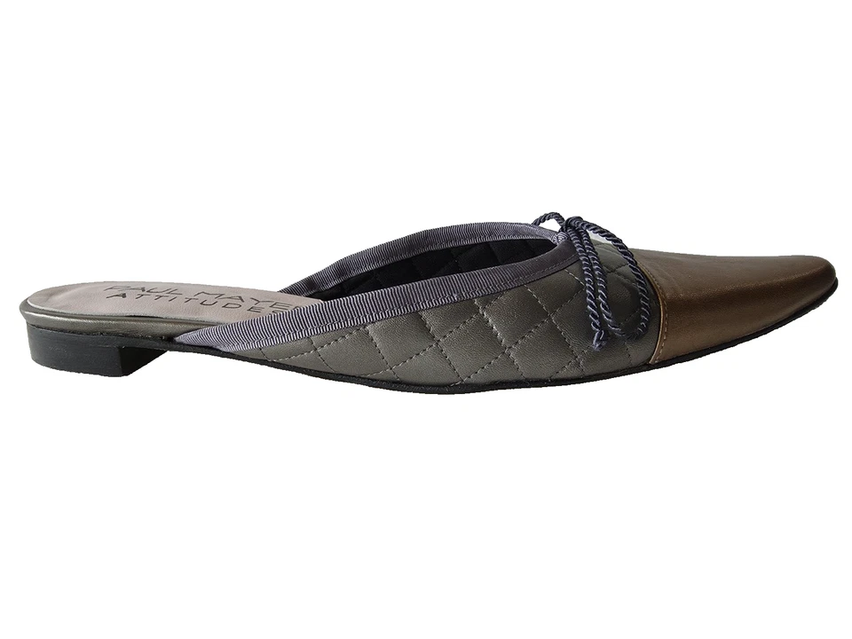 Paul Mayer Attitude Silver/Golvd Quilted Bowtie Mule Loafer Slip On Flat 8.5B - Image 4 of 4