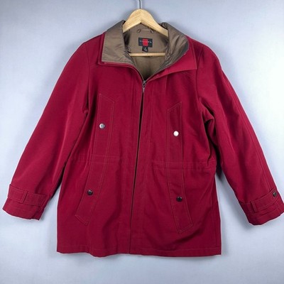 Gallery Double Lined Windbreaker Jacket Womens Size Medium Full Zip Up Maroon