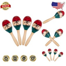 Wood Maracas Set: 4pc Hand Painted Fiesta Party Musical Instruments