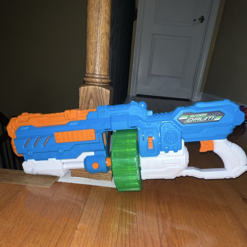 Dart Zone Super Drum Foam Dart Blaster w/ Green Rotating Drum, Blue/Orange