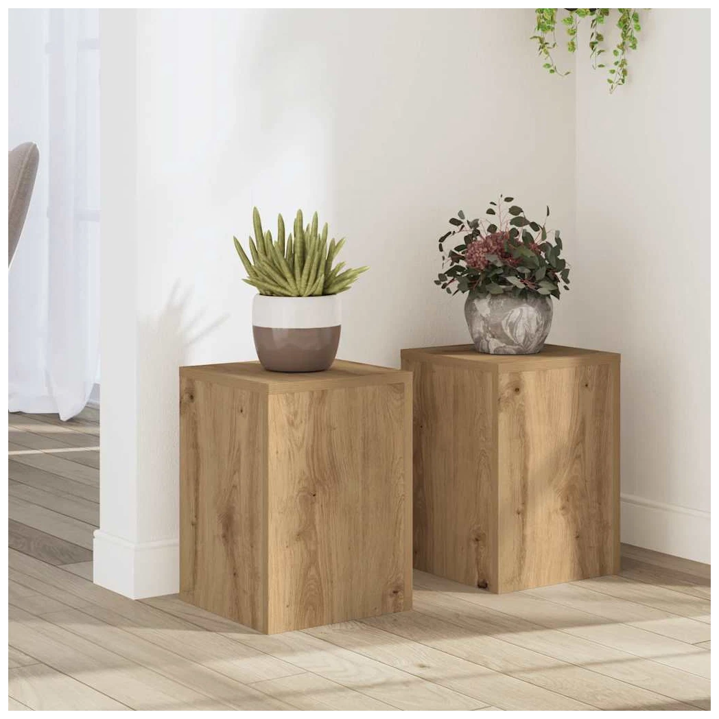 Plant Stand 2pcs Oak Engineered Wood Tiered 25x25x35cm Indoor Outdoor Displays