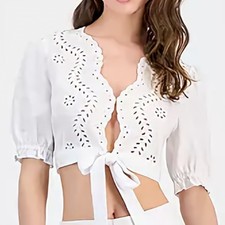 Guess Eco Short Sleeve Dessa Tie Front White Eyelet Top Womens Size M NWT