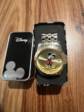 Vintage Disney Mickey Mouse Watch W/case  Accutime Watch MK2050  Gold Color