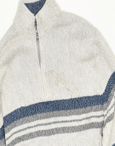 CHAPS Mens Zip Neck Jumper Sweater 2XL Grey Striped Cotton Classic DJ05 - Picture 3 of 4