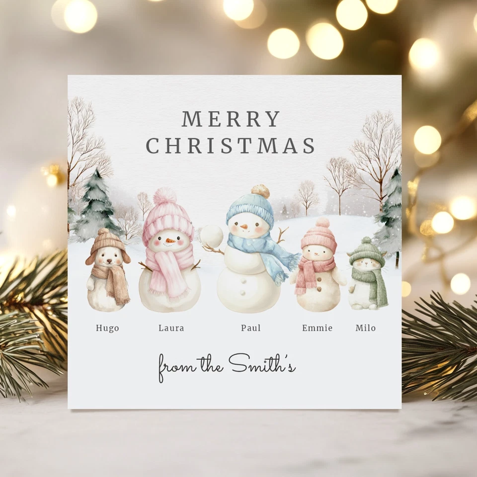 Personalised Snowmen Family Christmas Card - with up to 6 family members - Image 3 of 4