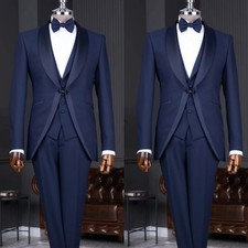 Navy Business Men's Suits Jacket Dinner Party Tuxedos 3Pcs Stylish Evening Coat