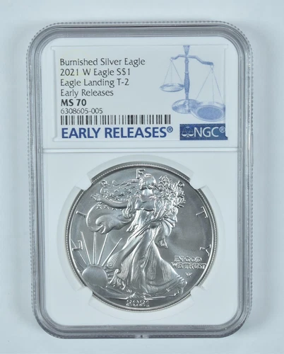 2021-W Burnished Silver Eagle Type 2 Early Releases MS70 NGC Blue Label *9417