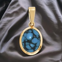 AnhäNger Oval 585 Gold Gelbgold 1 TüRkis GoldanhäNger