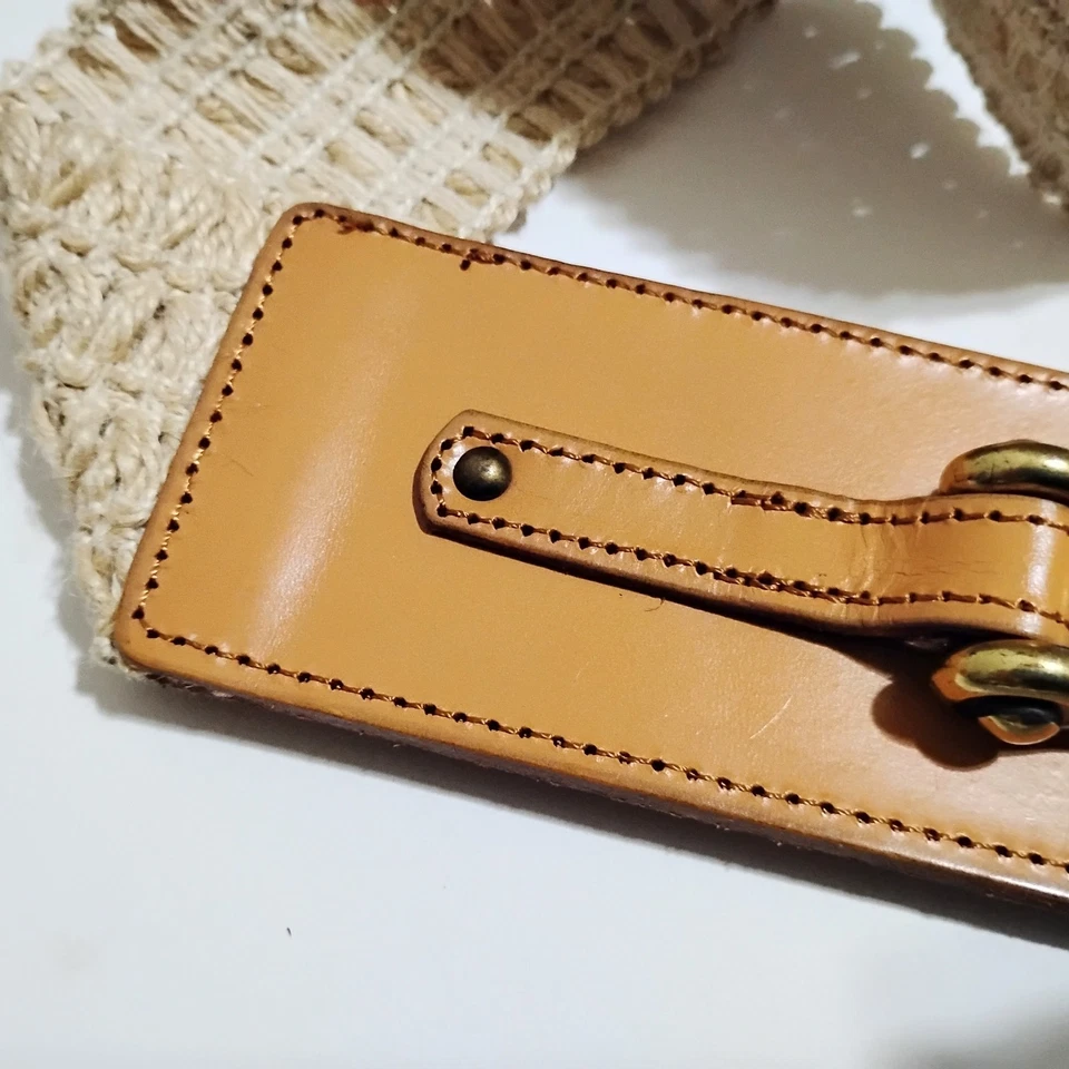 Cinturón para mujer Fossil 29-30" cuero sintético tostado yute? Hebilla Boho Western tono latón Foto 4 de 4