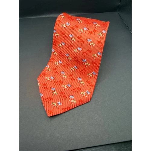 Tommy Hilfiger Necktie Mens OS Orange Palm Tree Silk Excellent Tropical Italian - product listing photo