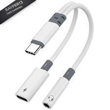 Vcddom USB C to 3.5mm Headphone and Charger Adapter, 2 in 1 C White