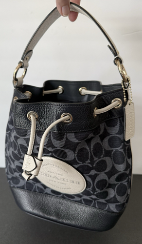 Coach Dempsey Bucket & Drawstring Blue Demin and Leather---Near New Condition! - Picture 5 of 19